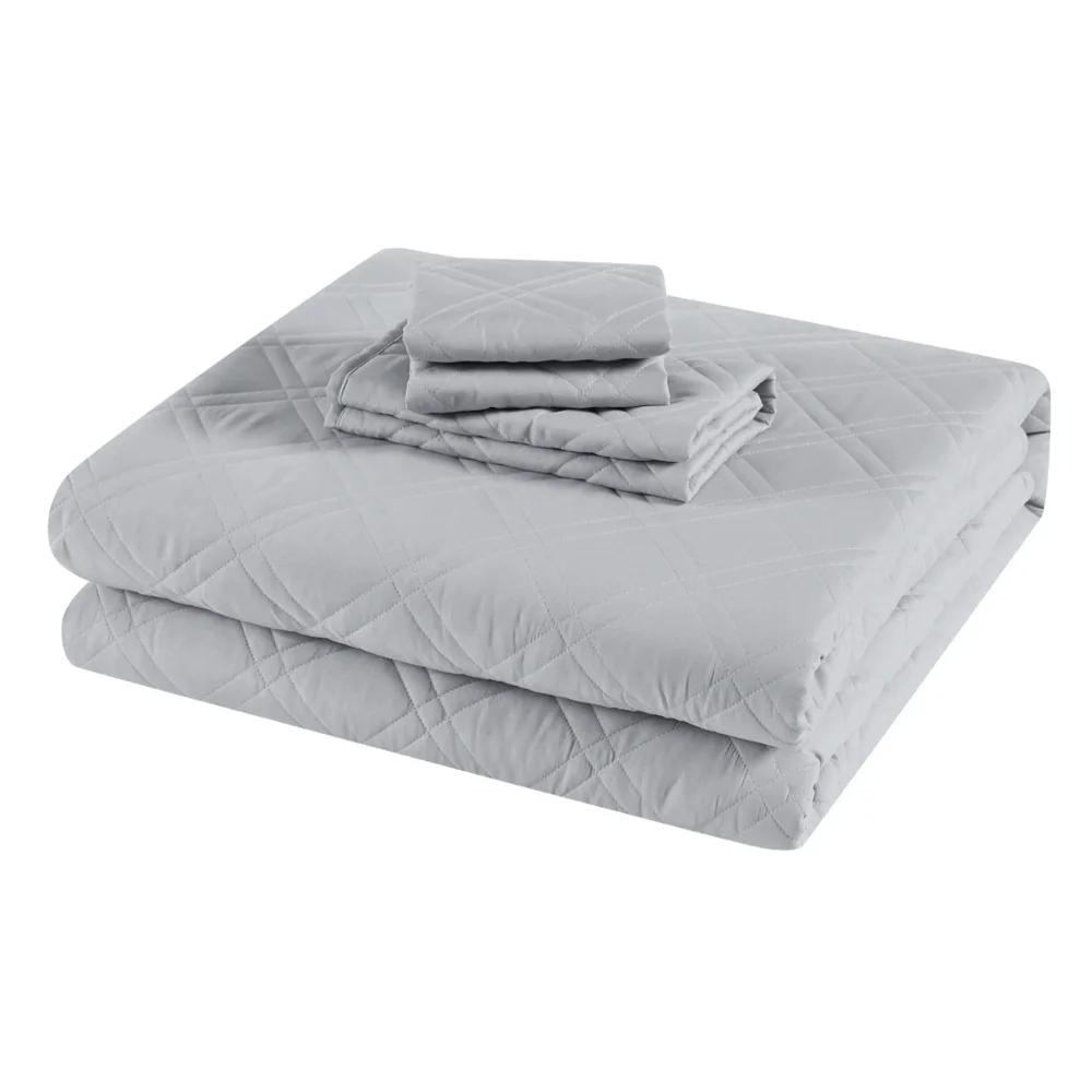 NEW Mainstays King Gray White Reversible Quilt Bedding